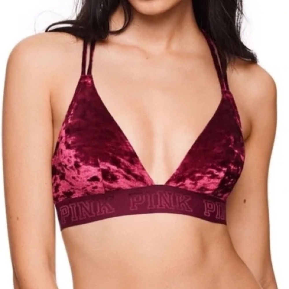 VS Pink Velvet Triangle Bralette Maroon Size Small